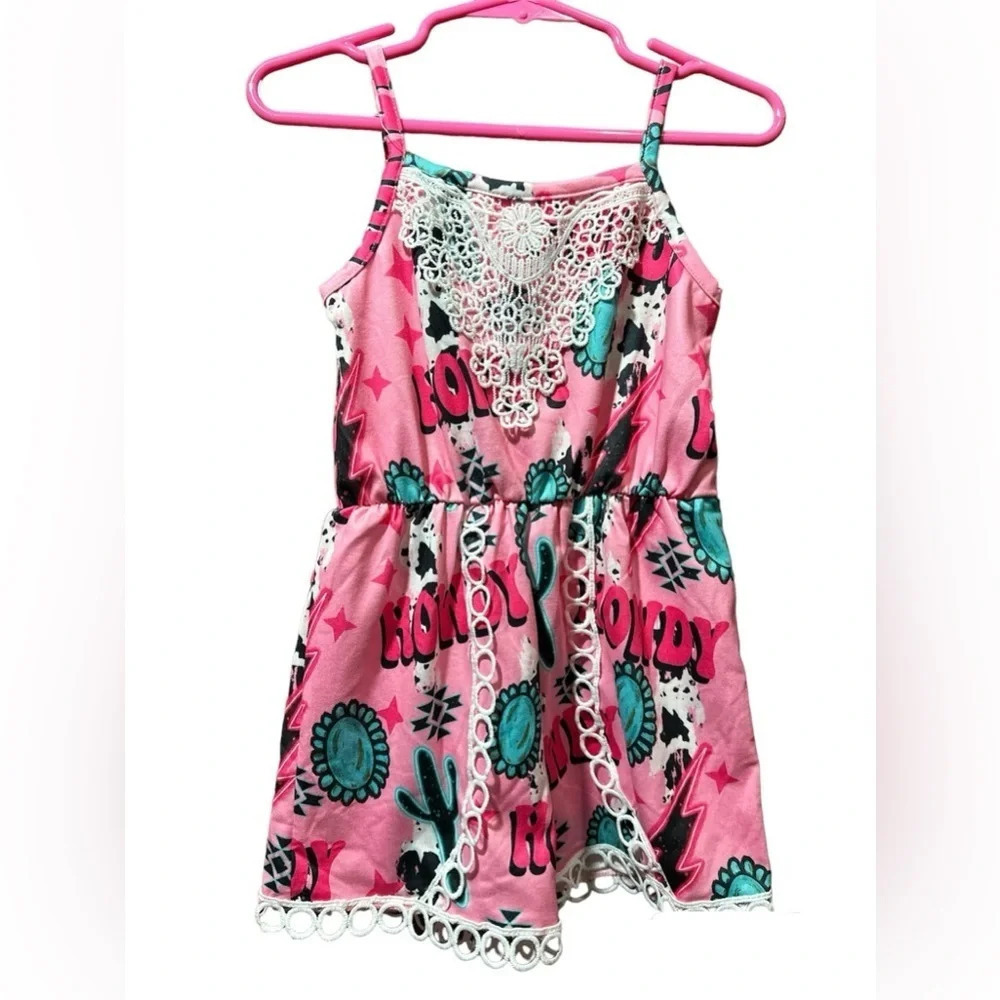 Lace-Trim “ Howdy” Romper Size 1-2 yrs